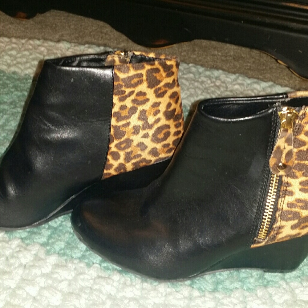 Bootie wedges with leopard heel